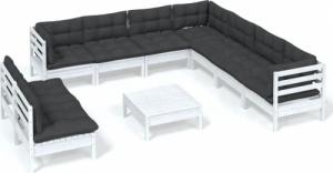 vidaXL vidaXL 10-cz. zestaw wypoczynkowy do ogrodu, z poduszkami, biała sosna 2