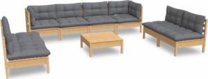 vidaXL vidaXL 9-cz. zestaw wypoczynkowy do ogrodu, szare poduszki, sosna 2