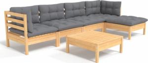 vidaXL vidaXL 6-cz. zestaw wypoczynkowy do ogrodu, szare poduszki, sosnowy 2