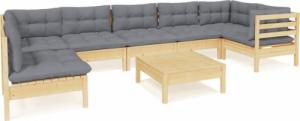 vidaXL vidaXL 8-cz. zestaw wypoczynkowy do ogrodu, szare poduszki, sosna 2