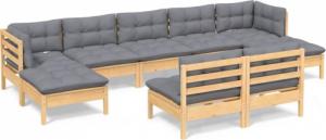 vidaXL vidaXL 9-cz. zestaw wypoczynkowy do ogrodu, szare poduszki, sosnowy 2