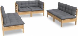 vidaXL vidaXL 6-cz. zestaw wypoczynkowy do ogrodu, szare poduszki, sosna 2