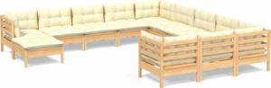 vidaXL vidaXL 12-cz. zestaw wypoczynkowy do ogrodu, kremowe poduszki, sosnowy 2