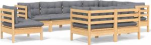 vidaXL vidaXL 9-cz. zestaw wypoczynkowy do ogrodu, szare poduszki, sosnowy 2