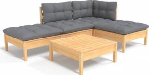vidaXL vidaXL 5-cz. zestaw wypoczynkowy do ogrodu, szare poduszki, sosnowy 2