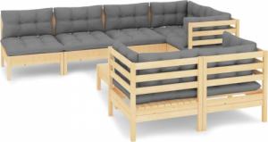 vidaXL vidaXL 8-cz. zestaw wypoczynkowy do ogrodu, szare poduszki, sosna 2