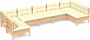 vidaXL vidaXL 7-cz. zestaw wypoczynkowy do ogrodu, kremowe poduszki, sosnowy 2