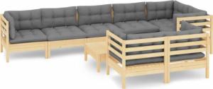 vidaXL vidaXL 9-cz. zestaw wypoczynkowy do ogrodu, szare poduszki, sosna 2