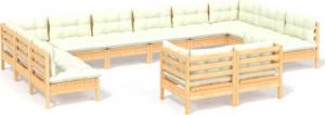 vidaXL vidaXL 12-cz. zestaw wypoczynkowy do ogrodu, kremowe poduszki, sosnowy 2