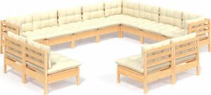 vidaXL vidaXL 12-cz. zestaw wypoczynkowy do ogrodu, kremowe poduszki, sosnowy 2