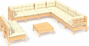 vidaXL vidaXL 10-cz. zestaw wypoczynkowy do ogrodu, kremowe poduszki, sosnowy 2