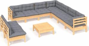 vidaXL vidaXL 10-cz. zestaw wypoczynkowy do ogrodu, szare poduszki, sosnowy 2
