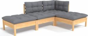 vidaXL vidaXL 4-cz. zestaw wypoczynkowy do ogrodu, szare poduszki, sosnowy 2