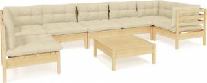 vidaXL vidaXL 8-cz. zestaw wypoczynkowy do ogrodu, kremowe poduszki, sosnowy 2