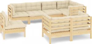 vidaXL vidaXL 8-cz. zestaw wypoczynkowy do ogrodu, kremowe poduszki, sosnowy 2