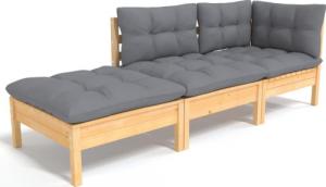 vidaXL vidaXL 3-cz. zestaw wypoczynkowy do ogrodu, szare poduszki, sosnowy 2