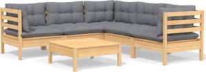 vidaXL vidaXL 6-cz. zestaw wypoczynkowy do ogrodu, szare poduszki, sosna 2