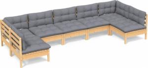 vidaXL vidaXL 7-cz. zestaw wypoczynkowy do ogrodu, szare poduszki, sosnowy 2