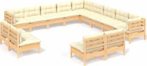 vidaXL vidaXL 13-cz. zestaw wypoczynkowy do ogrodu, kremowe poduszki, sosnowy 2