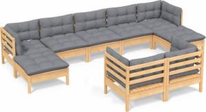 vidaXL vidaXL 9-cz. zestaw wypoczynkowy do ogrodu, szare poduszki, sosna 2