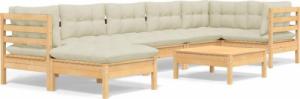 vidaXL vidaXL 8-cz. zestaw wypoczynkowy do ogrodu, kremowe poduszki, sosnowy 2