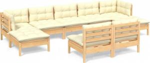 vidaXL vidaXL 9-cz. zestaw wypoczynkowy do ogrodu, kremowe poduszki, sosnowy 2