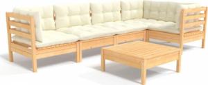 vidaXL vidaXL 6-cz. zestaw wypoczynkowy do ogrodu, kremowe poduszki, sosnowy 2
