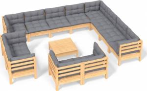 vidaXL vidaXL 13-cz. zestaw wypoczynkowy do ogrodu, szare poduszki, sosnowy 2