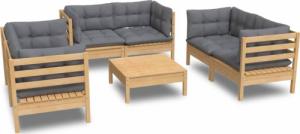 vidaXL vidaXL 7-cz. zestaw wypoczynkowy do ogrodu, szare poduszki, sosnowy 2