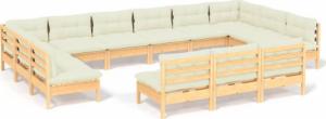 vidaXL vidaXL 13-cz. zestaw wypoczynkowy do ogrodu, kremowe poduszki, sosnowy 2
