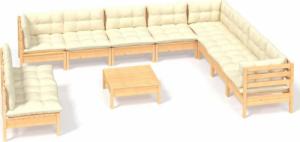 vidaXL vidaXL 11-cz. zestaw wypoczynkowy do ogrodu, kremowe poduszki, sosnowy 2