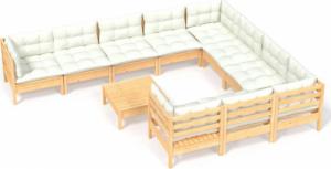vidaXL vidaXL 11-cz. zestaw wypoczynkowy do ogrodu, kremowe poduszki, sosnowy 2
