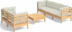 vidaXL vidaXL 6-cz. zestaw wypoczynkowy do ogrodu, kremowe poduszki, sosnowy 2
