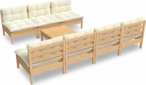 vidaXL vidaXL 8-cz. zestaw wypoczynkowy do ogrodu, kremowe poduszki, sosnowy 2