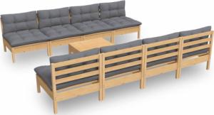 vidaXL vidaXL 9-cz. zestaw wypoczynkowy do ogrodu, szare poduszki, sosna 2