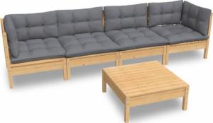 vidaXL vidaXL 5-cz. zestaw wypoczynkowy do ogrodu, szare poduszki, sosna 2