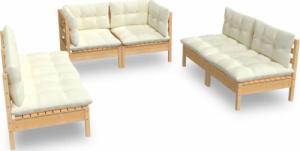 vidaXL vidaXL 6-cz. zestaw wypoczynkowy do ogrodu, kremowe poduszki, sosnowy 2