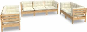vidaXL vidaXL 7-cz. zestaw wypoczynkowy do ogrodu, kremowe poduszki, sosnowy 2