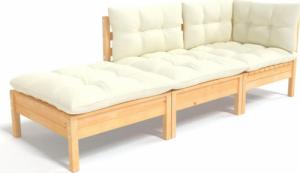 vidaXL vidaXL 3-cz. zestaw wypoczynkowy do ogrodu, kremowe poduszki, sosnowy 2