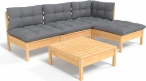 vidaXL vidaXL 5-cz. zestaw wypoczynkowy do ogrodu, szare poduszki, sosnowy 2