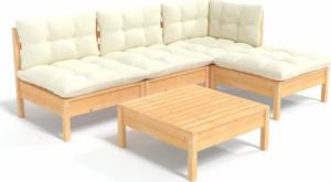 vidaXL vidaXL 5-cz. zestaw wypoczynkowy do ogrodu, kremowe poduszki, sosnowy 2