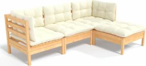 vidaXL vidaXL 4-cz. zestaw wypoczynkowy do ogrodu, kremowe poduszki, sosnowy 2