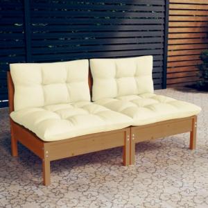 vidaXL vidaXL 2-osobowa sofa ogrodowa z kremowymi poduszkami, drewno sosnowe 1