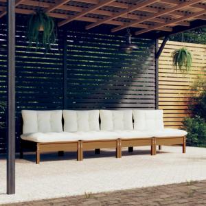 vidaXL vidaXL 4-osobowa sofa ogrodowa z kremowymi poduszkami, drewno sosnowe 1
