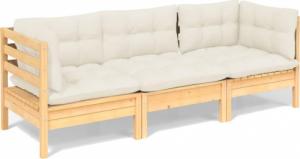 vidaXL vidaXL 3-osobowa sofa ogrodowa z kremowymi poduszkami, drewno sosnowe 2