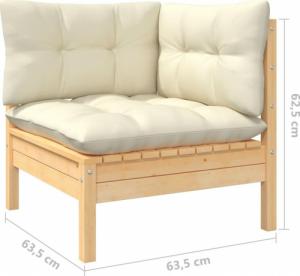 vidaXL vidaXL 3-osobowa sofa ogrodowa z kremowymi poduszkami, drewno sosnowe 8