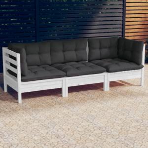 vidaXL vidaXL 3-osobowa sofa ogrodowa z antracytowymi poduszkami, sosnowa 1