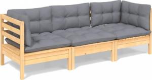 vidaXL vidaXL 3-osobowa sofa ogrodowa z szarymi poduszkami, drewno sosnowe 2