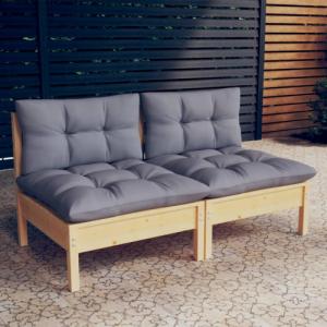 vidaXL vidaXL 2-osobowa sofa ogrodowa z szarymi poduszkami, drewno sosnowe 1