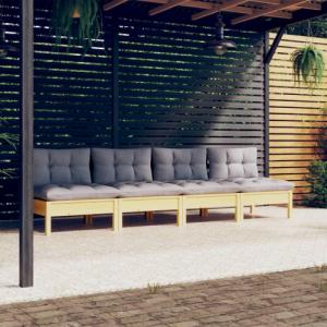 vidaXL vidaXL 4-osobowa sofa ogrodowa z szarymi poduszkami, drewno sosnowe 1